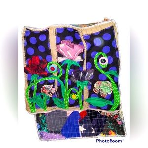 Handmade OOAK bag artistic scrap fabric flowers